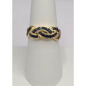 14K Yellow Gold Overlapping Braid Sapphire Ring 3.38 Grams Size 7 JBNI